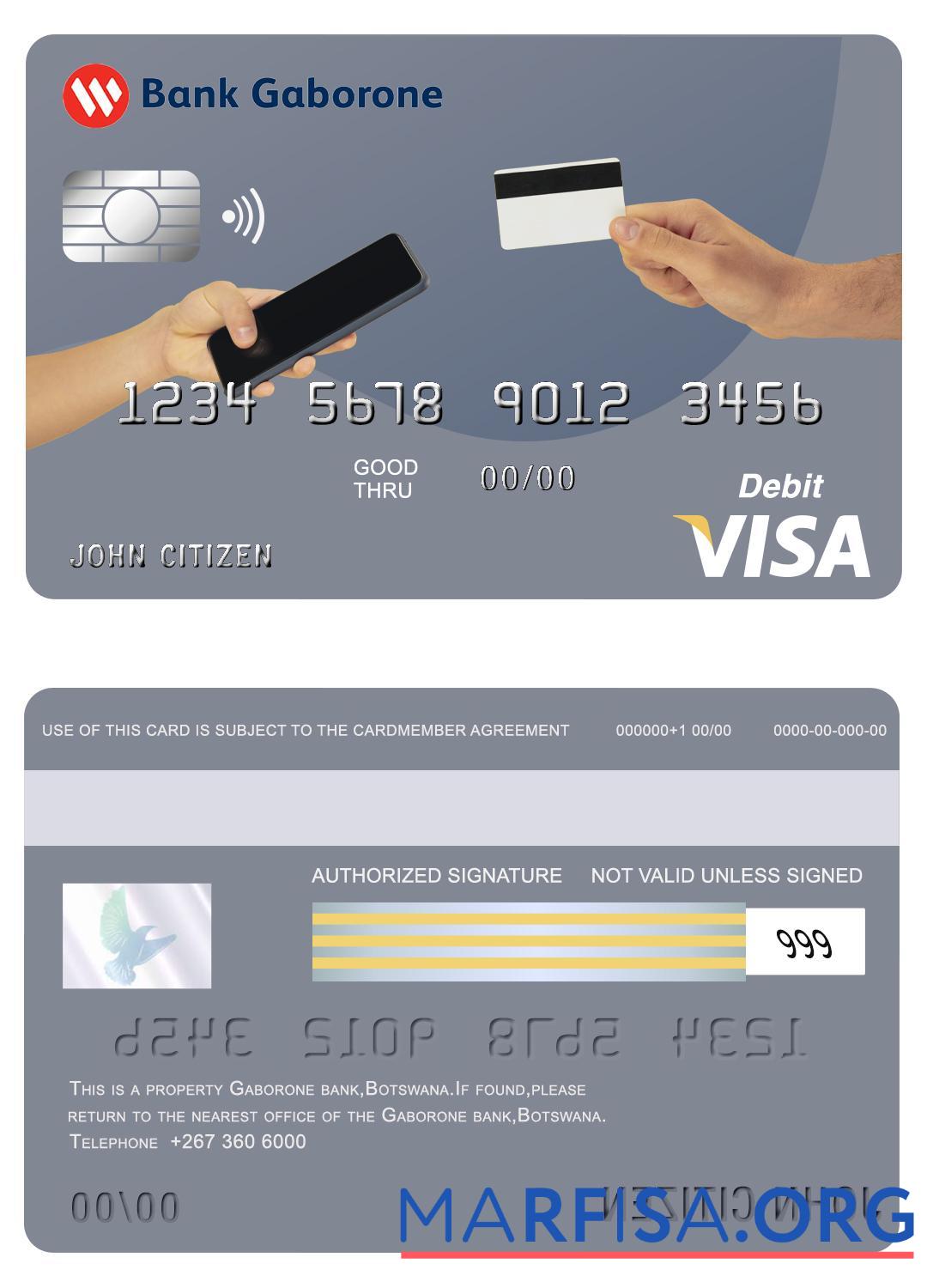 Blank Botswana Bank Gaborone visa card sample